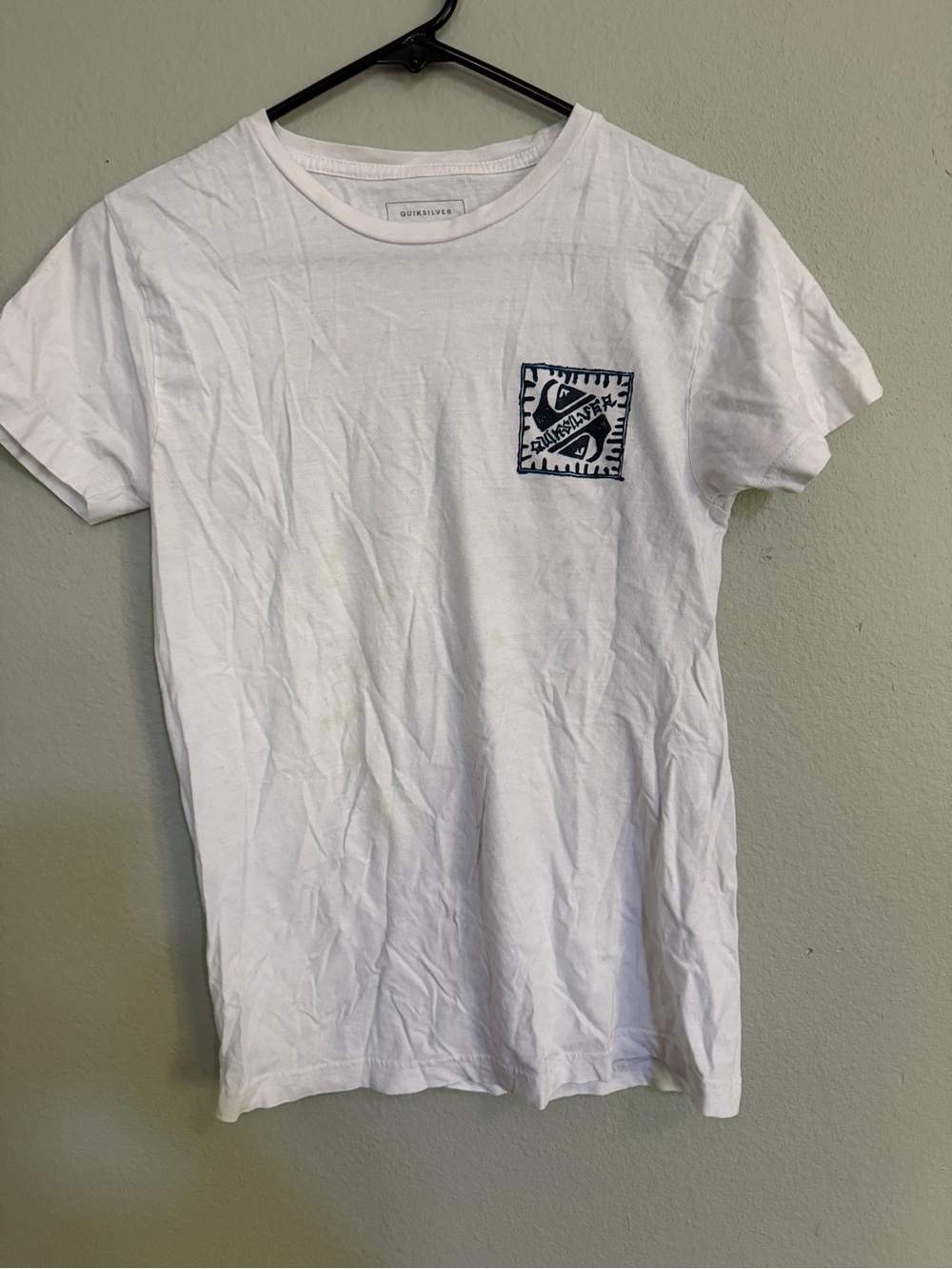 Quiksilver White Short Sleeve Tee with Navy Logo Patch